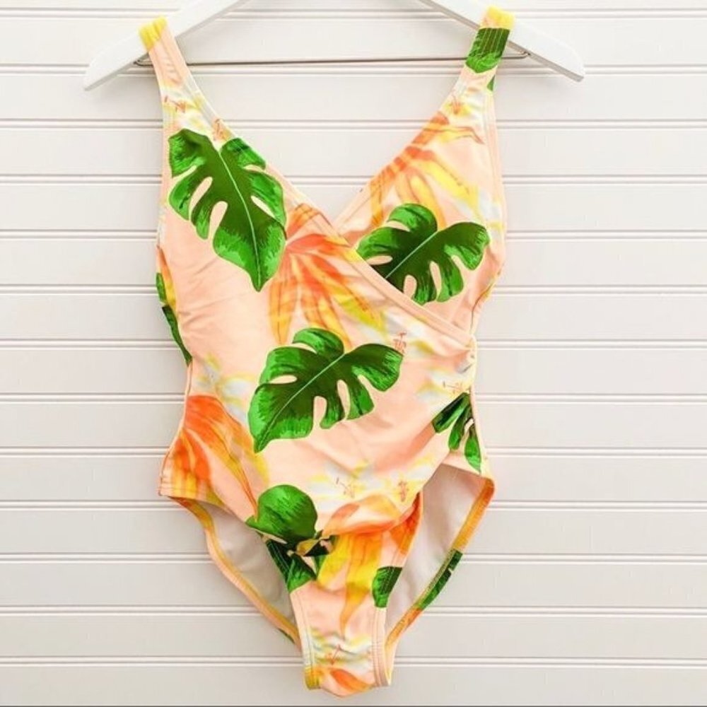 Women's Palm Tree One Piece Bathing Suit‎ Swimsuit Beachy Travel Vacation Size 6